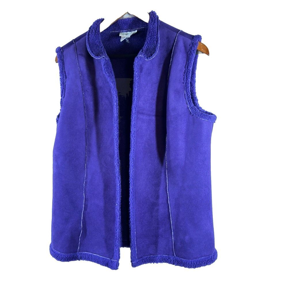 Coldwater Creek Vest Women's Large Open Front Suede Fleece Purple Boho
